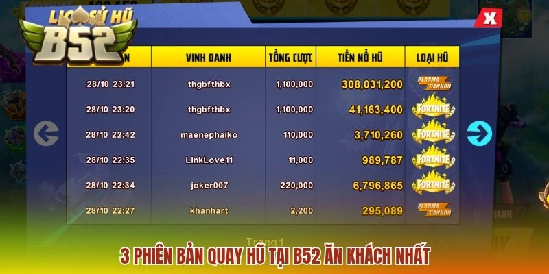 3 phiên bản quay hũ tại B52 ăn khách nhất