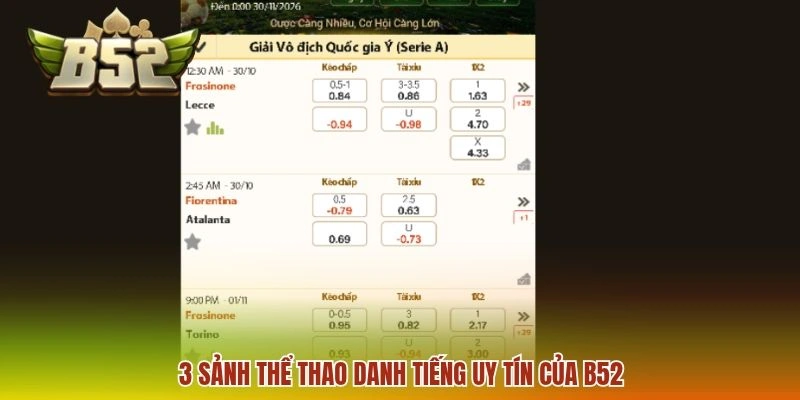 3 sảnh thể thao danh tiếng uy tín của B52