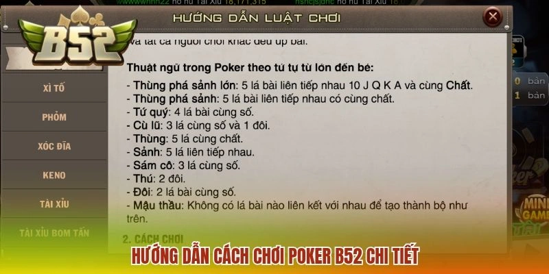 Poker B52 - Hướng Dẫn Cách Chơi Nhanh Chóng, Hiệu Quả 2026 2 Hướng dẫn cách chơi Poker B52 chi tiết