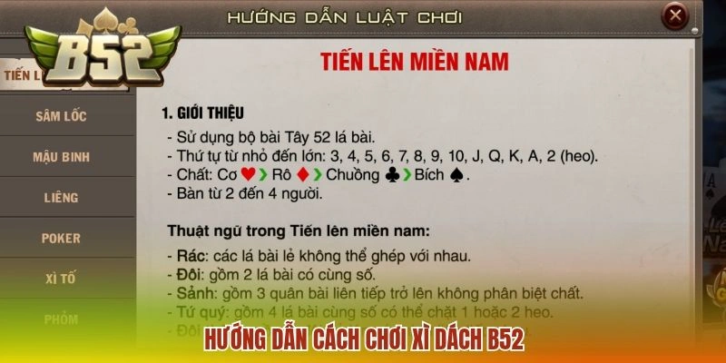 Hướng dẫn cách chơi xì dách B52