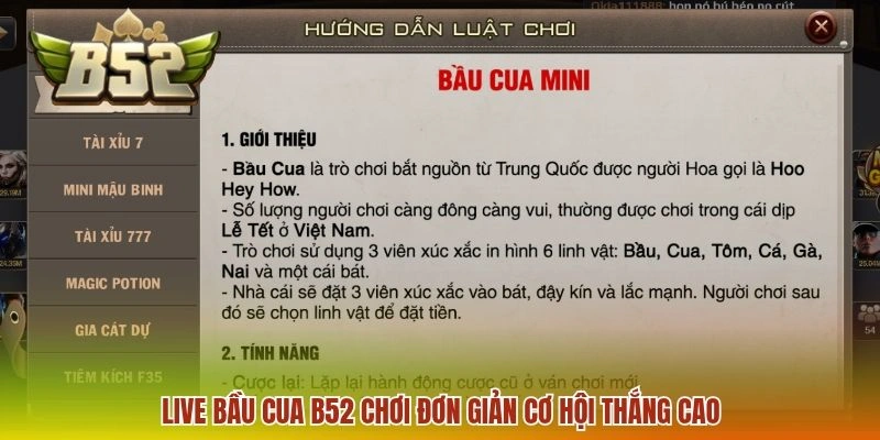 Live bầu cua B52 chơi đơn giản cơ hội thắng cao