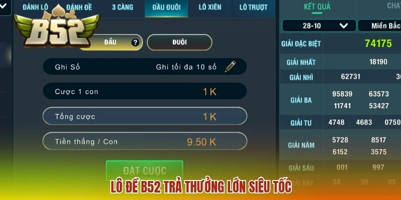 Lô đề B52 trả thưởng lớn siêu tốc