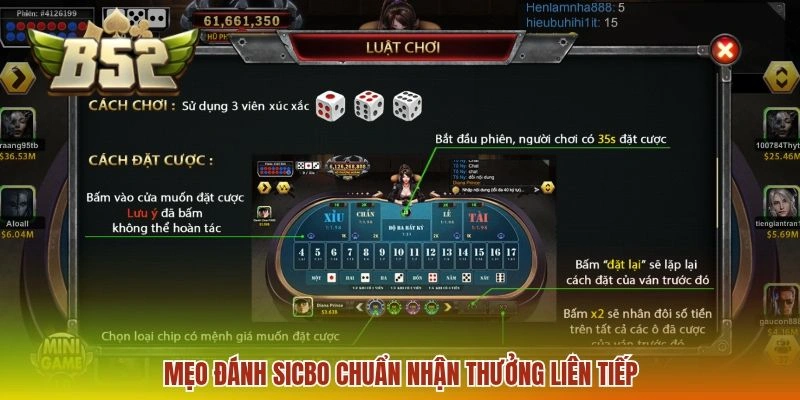 Mẹo đánh Sicbo chuẩn nhận thưởng liên tiếp