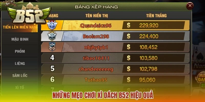 Những mẹo chơi xì dách B52 hiệu quả