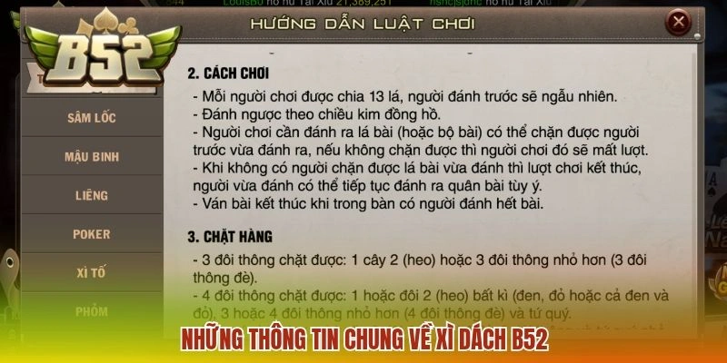 Những thông tin chung về xì dách B52