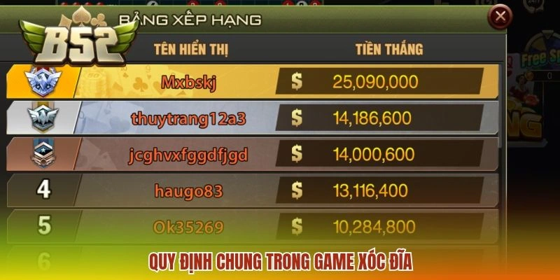 Quy định chung trong game Xóc Đĩa