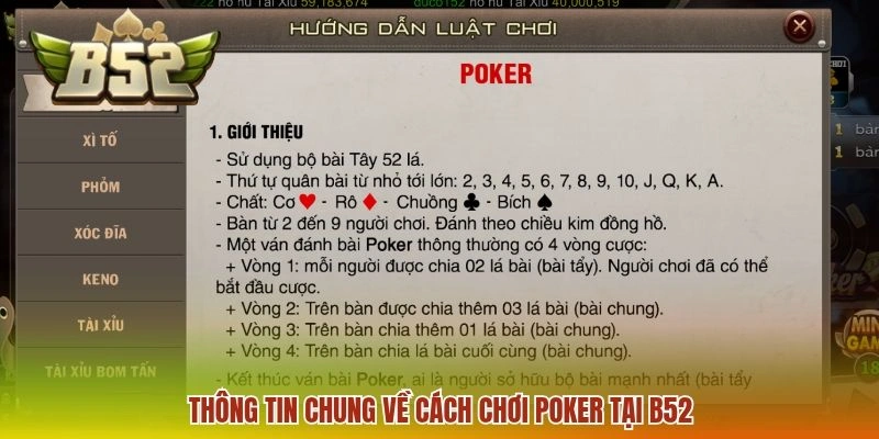 Thông tin chung về cách chơi Poker tại B52